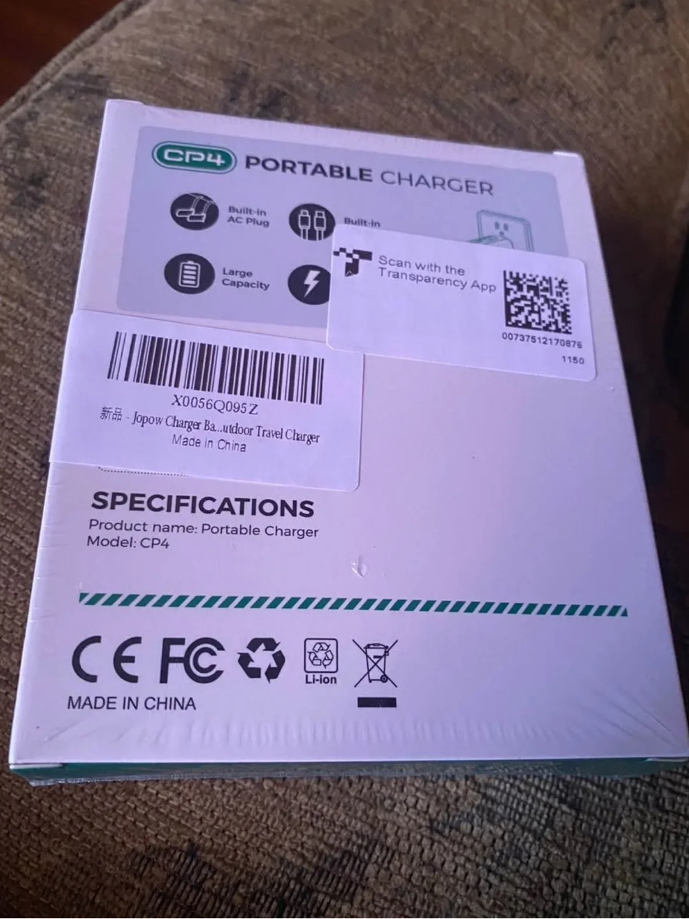 NIB set of 2 Portable Charger with built-in cables and a wall plug